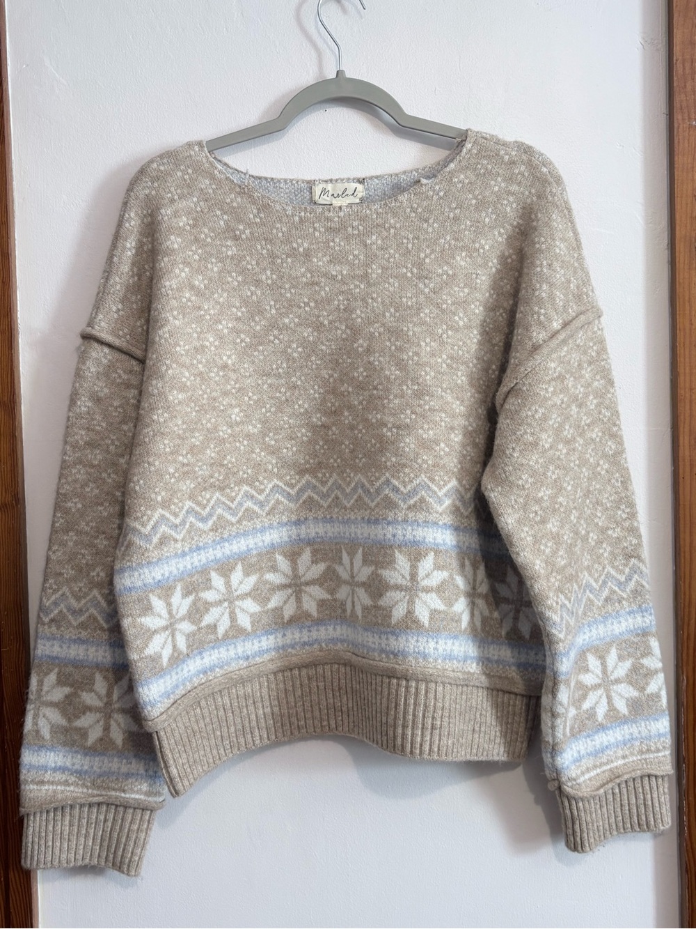 Marled Beige Fair Isle Wool Blend Sweater